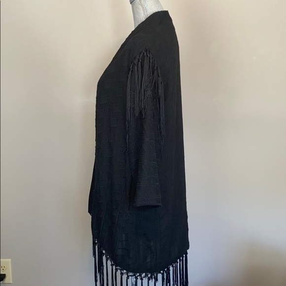 Sam Edelman Boho Black Embroidered Fringe Kimono Open Front Cardigan Small - Picture 12 of 14